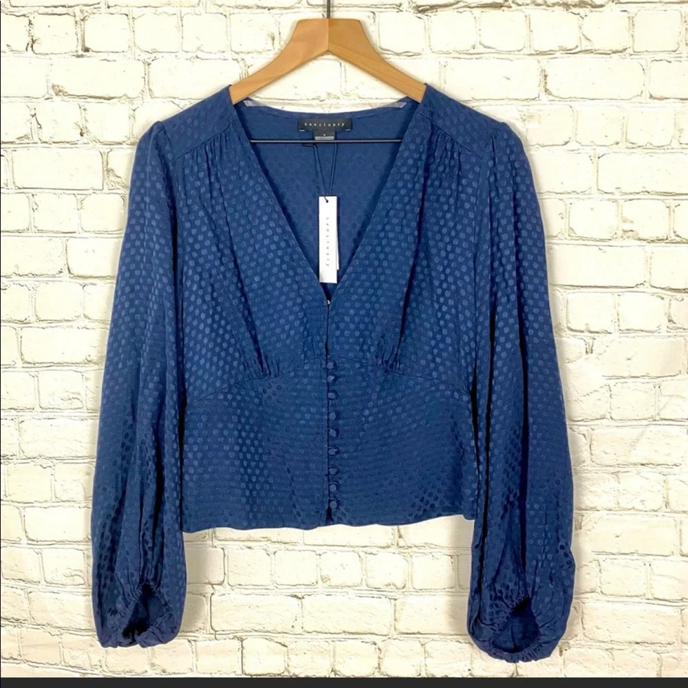 NWT Sanctuary Navy Polka Dot Button Front Top - Picture 3 of 3